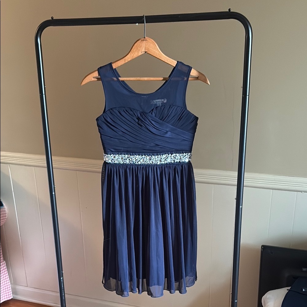 Speechless Navy Dress with Rhinestone Accents